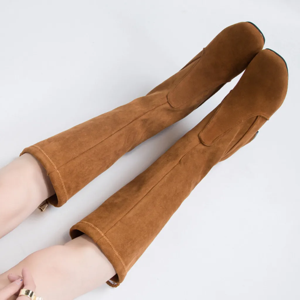 

Flock Knee-High Long Boots Keep Warm Women's Ladies Fashion Casual Solid Slip On Over-the-Knee Boots High Heel Shoes botas mujer