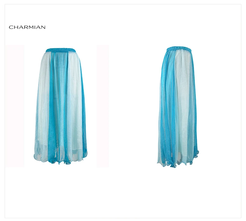 Charmian Женская синяя юбка макси с градиентом Boho Gauzy эластичная юбка