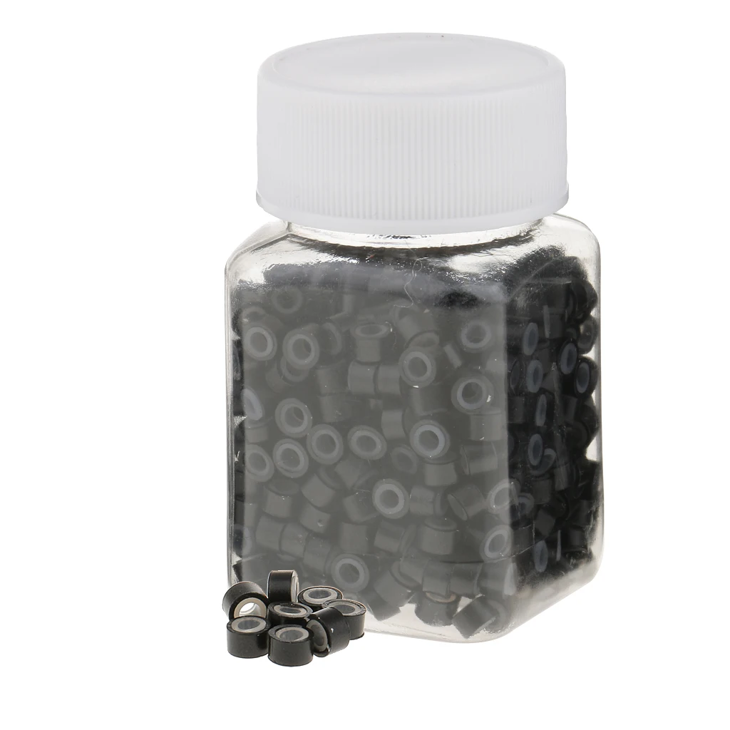500pcs Hair Extension Silicone Lined Micro Rings Beads Links Tubes Black Brown Hair Extensions Color Ring