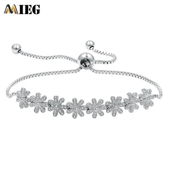 

MIEG Brand Luxury Elegant Floral Cubic Zirconia Bracelets&Bangle For Women Trendy Flowers CZ Charm Bracelet Femme