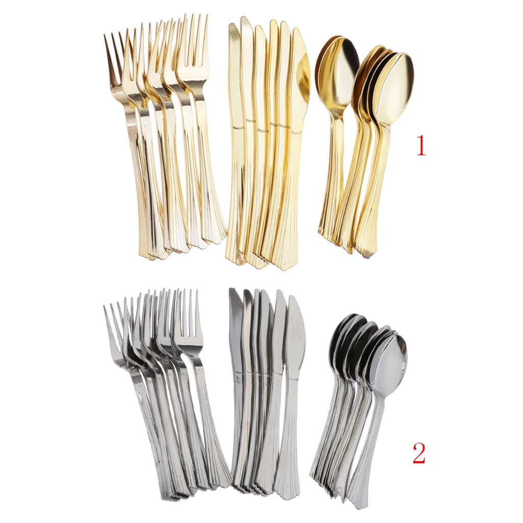 Disposable Flatware Cutlery Plastic Tableware Disposable Forks Knives Spoons Plastic Silverware Set 