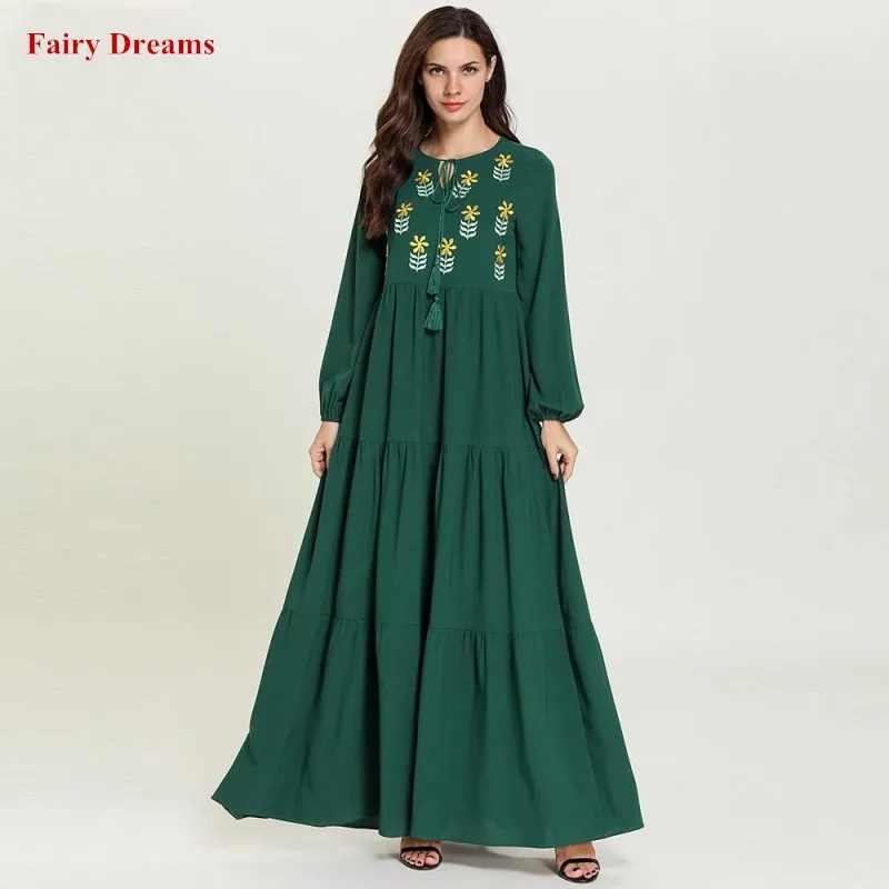 Женское зеленое платье-Кафтан Abaya в Дубае Турецкая Турция Бангладеш марокканский