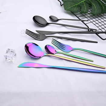 24pcs Black Western Dinnerware Set Stainless Steel Cutlery Set Fork Knife Spoon Tableware Set Flatware Set Silverware Set 6