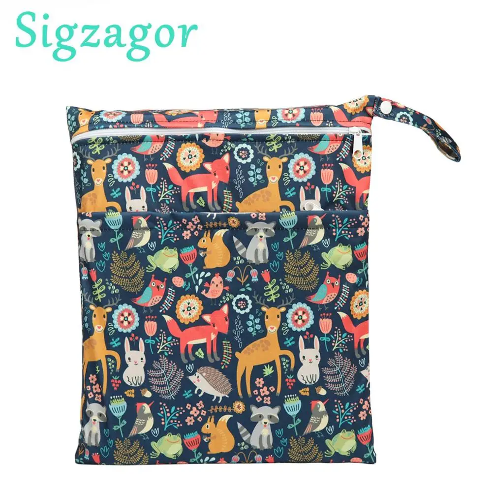 Nuevo  [Sigzagor]1 bolso húmedo seco con dos con cremallera pañal de bebé pañal bolsa impermeable nadador venta al por menor venta al por mayor 36cm x 29cm 1000 opciones NMwK9Nl