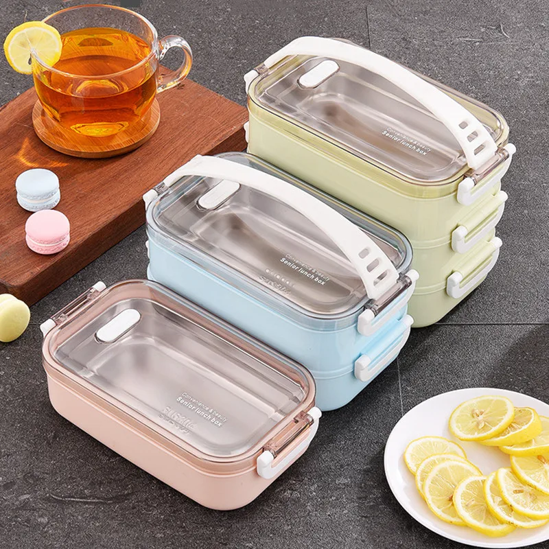 

3 Layers Stainless Steel Lunch Box With Rope Leak-proof Bento Boxes Microwave oven Dinnerware Set