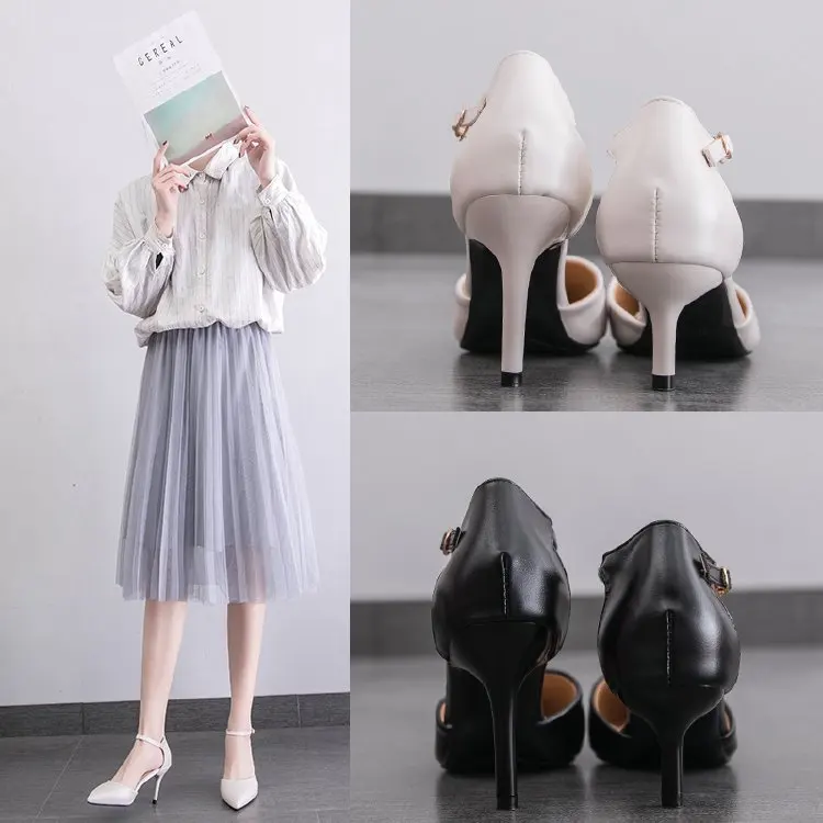

Sandals Women's 2020 New Style Spring Korean-style Pointed-Toe Closed-toe High-heeled Sandals Women's Hallow A- line with WOMEN'