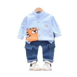 Nova Primavera Meninos Roupas de Bebê Camisa de Algodão Crianças Calças Pçs/set 2 Traje Infantil para Crianças de Outono Criança Ocasional Dos Desenhos Animados Treino