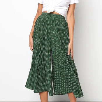 

Droppshiping Women Polka-dot Pleated Cropped Pants Trousers Casual Wide-leg Pants Summer Beach Holiday J55