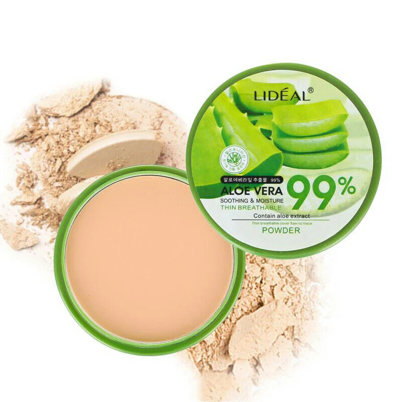 Natural aloe vera pressionado pó hidratante maquiagem fundação branqueamento rosto compacto em pó fosco corretivo cosméticos coreano