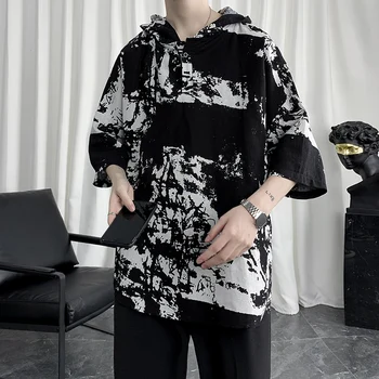 

EWQ / men's wear Simple short sleeve pullover t-shirt with Hoodie for male 2020 summer new loose oversize printting tops 9Y1928