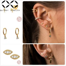 Куинби стерлингового серебра 925 пробы Серьги для женщин/мужчин Циркон уха кости Сережки для пирсинга панк Девушка горный хрусталь злой глаз серьги Q5