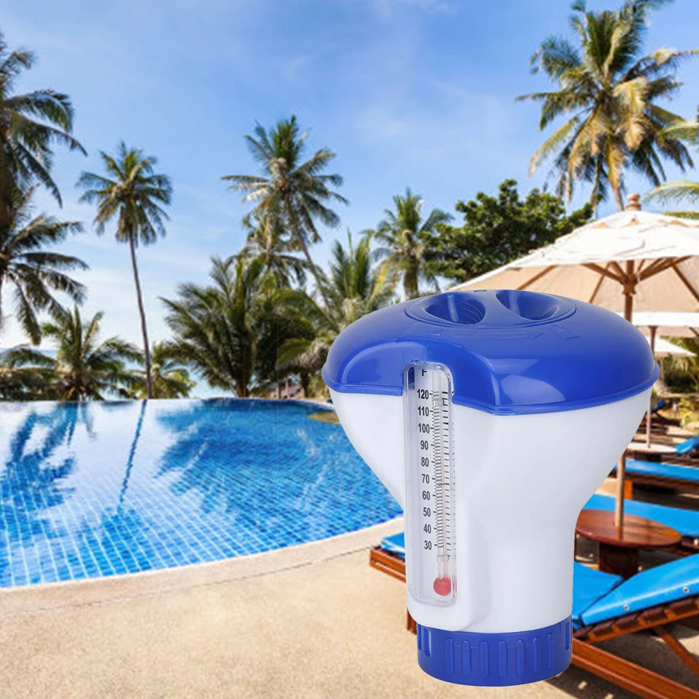 

Swimming Pool Spa Chemical Sterilizer Tablet with Thermometer Floating Chlorine Dispenser Pool Accessories Applicator Tool