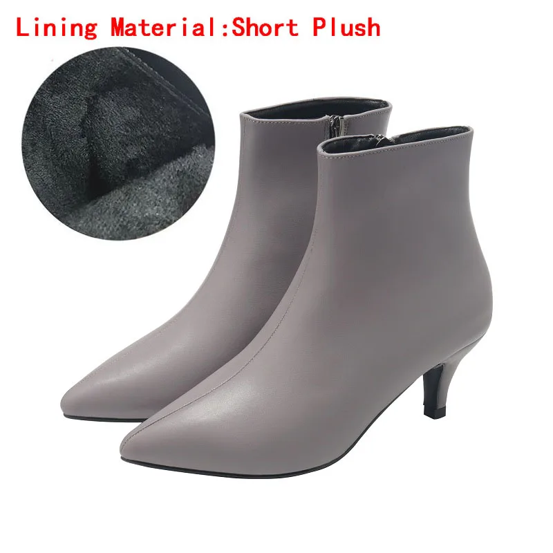 Новые Стильные Ботинки martin с острым носком на высоком каблуке; сезон осень-зима белые ботинки кожаные ботинки женские ботинки весенняя обувь на танкетке - Цвет: Gray(heels 5cm)