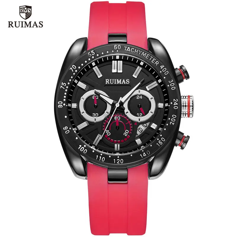 RN541G-Red RUIMAS Силиконовые часы Мужские Роскошные Топ брендовые кварцевые наручные часы мужские часы водонепроницаемые хронограф Relogios Masculino 541 желтый - Цвет: RN541G-Red