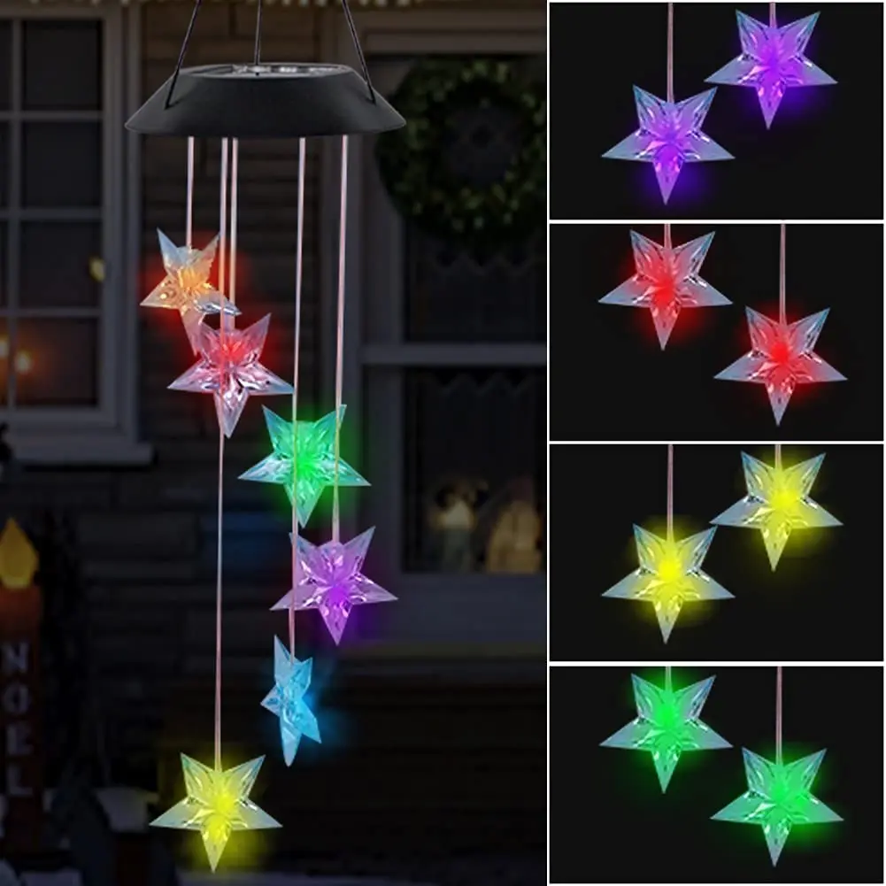 Color Changing Solar Power Wind Chime Hummingbird Angel Butterfly Waterproof Outdoor Decoration Light for Patio Yard Garden solar lights