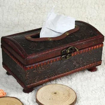 

OUTAD 1Pc Household 21*12*11CM Elegant Crafted Wooden Antique Handmade Old Tissue Box Antique Tissue Box for Daily use