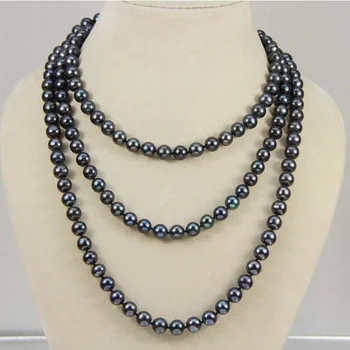 

NATURAL 7-8 MM TAHITIAN BLACK PEARL NECKLACE AA Long 50 Inches
