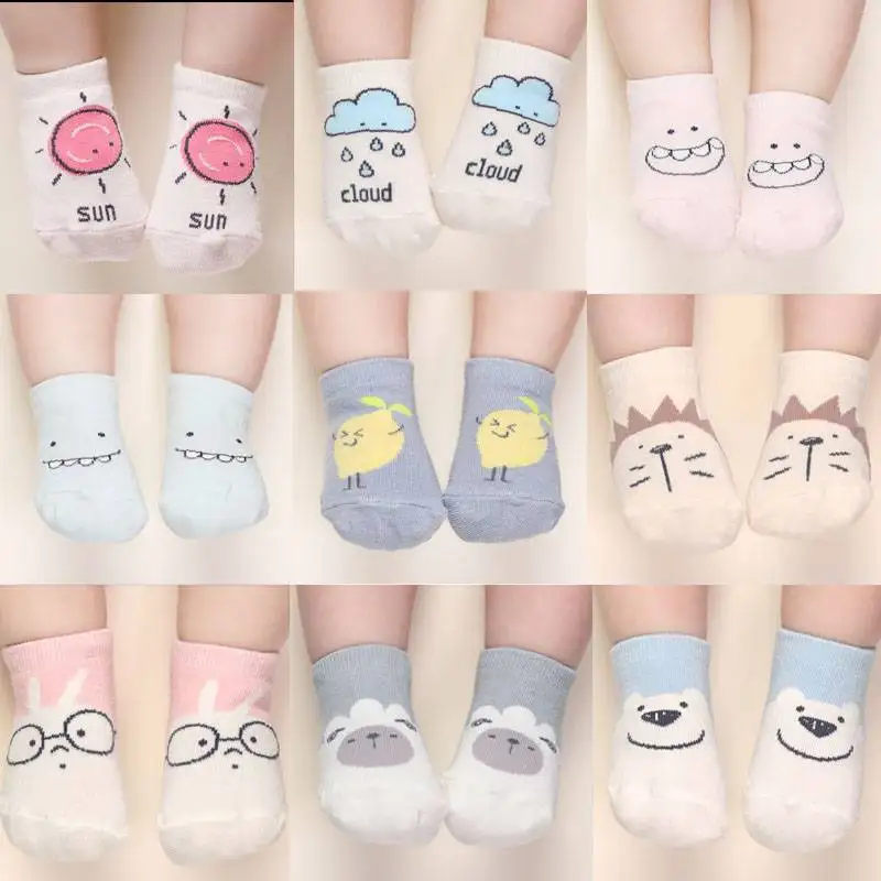 5 짝/몫 귀여운 신생아 양말 만화 날씨 동물 패턴 아기 소녀 소년 양말 신생아 미끄럼 바닥 양말