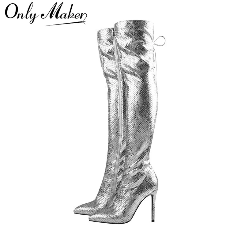 Metallic silver knee high boots Clearance