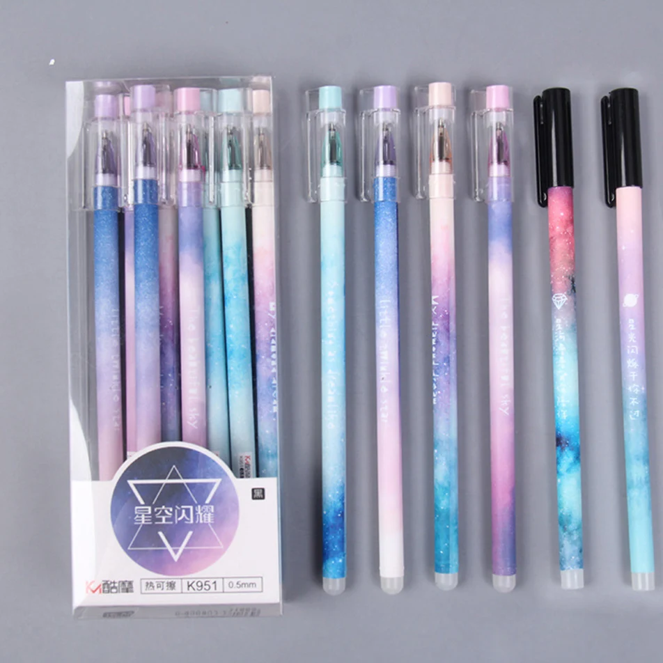 

4pcs/lot Color Starry Sky Erasable Pen 0.5mm Blue Black Ink Magic Gel Pen for School Office Writing Supply Exam Spare Stationery