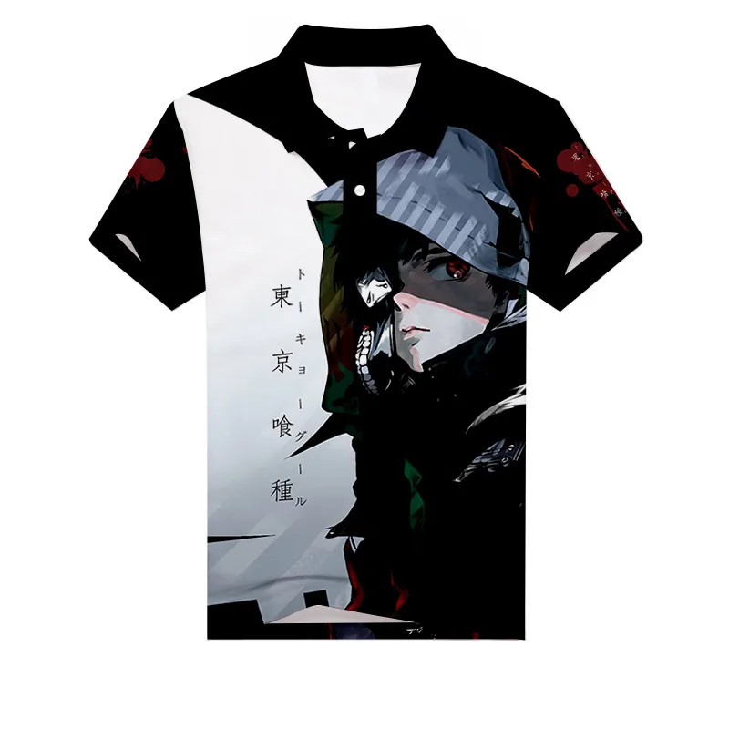 Футболка Поло с рисунком аниме «Токийский Гуль», Кен канеки, 3D принт, мужская спортивная Подростковая рубашка для гольфа, Повседневная летняя теннисная рубашка с коротким рукавом, футболки - Цвет: A