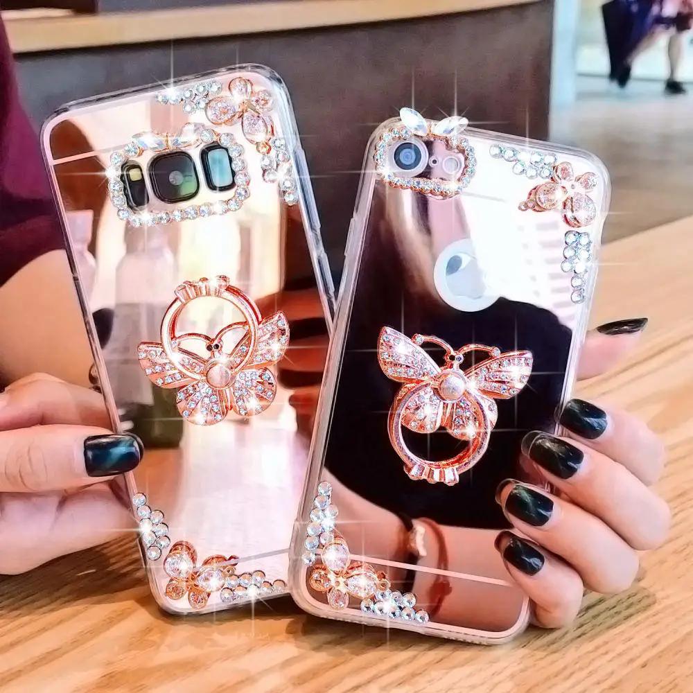 LLZ. COQUE Блестящий зеркальный PC чехол противоударный чехол для huawei mate 20 P20 P30 Lite Pro Чехол с кольцом-держателем Алмазная крышка