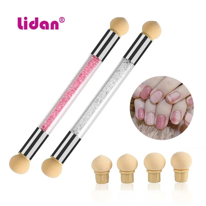 

1pack Double end nail art Dotting Blooming Sponge Gradient Nail Brushes Mirror Glitter Handle Acrylic Polish Picker Pen Manicure