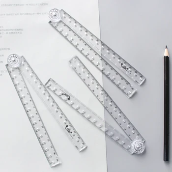 

15-30cm Acrylic Transparent Folding Ruler Students Stationery Drawing Measuring Tools Straight Rulers With Small Protractor HOT