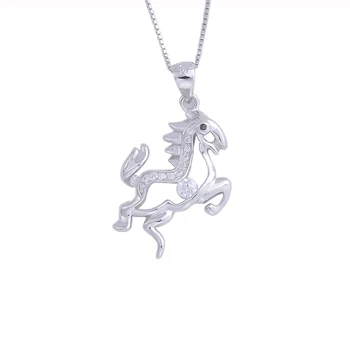 

925 Sterling Silver Hollow Zircon Horse Foal Female Pendants Necklaces For Women Long Chain Collar Fashion Jewelry