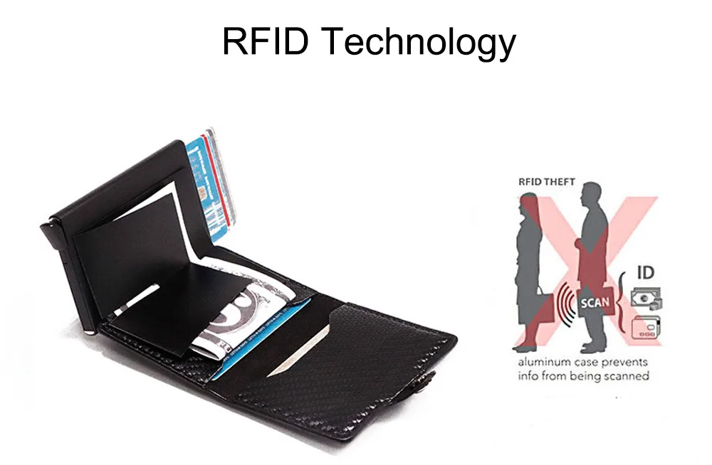 Bisi Goro тонкий кошелек для монет на кнопке RFID металлический держатель для карт, модный мужской кошелек из углеродного волокна, Противоугонный Чехол для карт