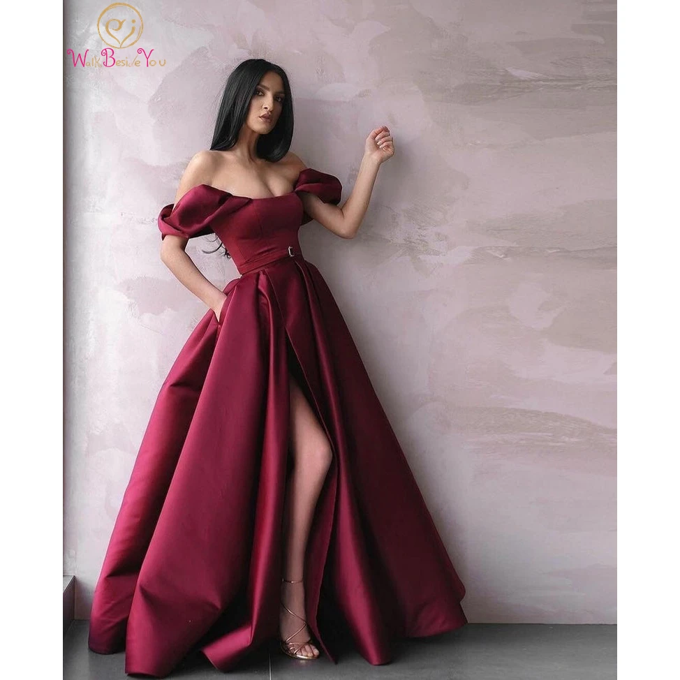 Off Shoulders Evening Dress Burgundy A 