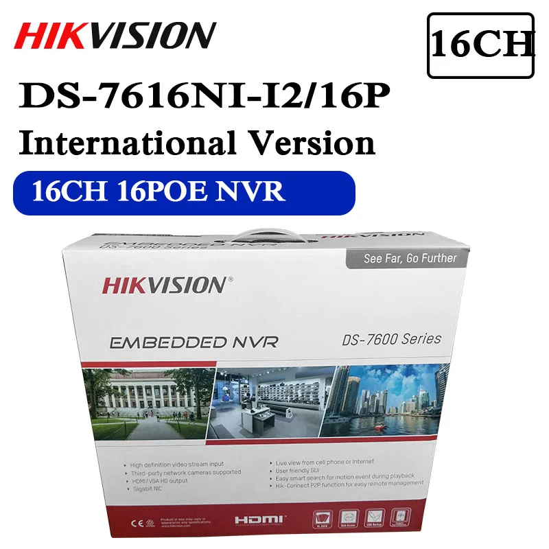 hikvision DS-7616NI-I2/16 P английская версия 16ch NVR 16POE порты с 2SATA до 12 мегапикселей разрешение записи