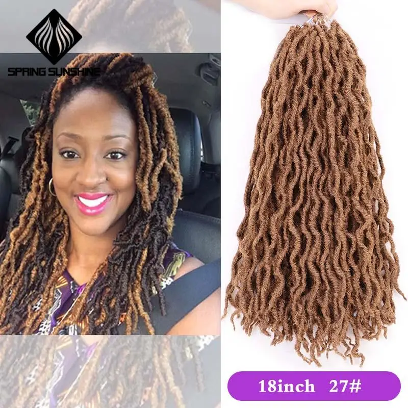 Весна Солнечный свет Синтетический Nu Locs 12 18 дюймов богиня Faux Locs Curly вязание крючком волосы Exntension для черных женщин косы волос плетение