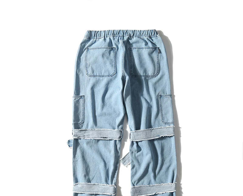 Ripped Buckle Ribbon Jogger Спортивный костюм свободные строчки карго карман джинсовые брюки для женщин и мужчин Уличная панк гарем хип хоп Harajuku Jean