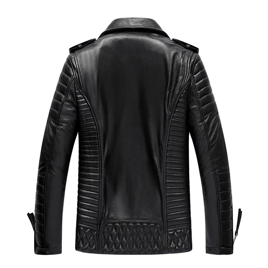 

Genuine Jacket Men Quality Sheepskin Leather Bomber Jackets Spring Autumn Motocycle Plus Size 19-215 MF606