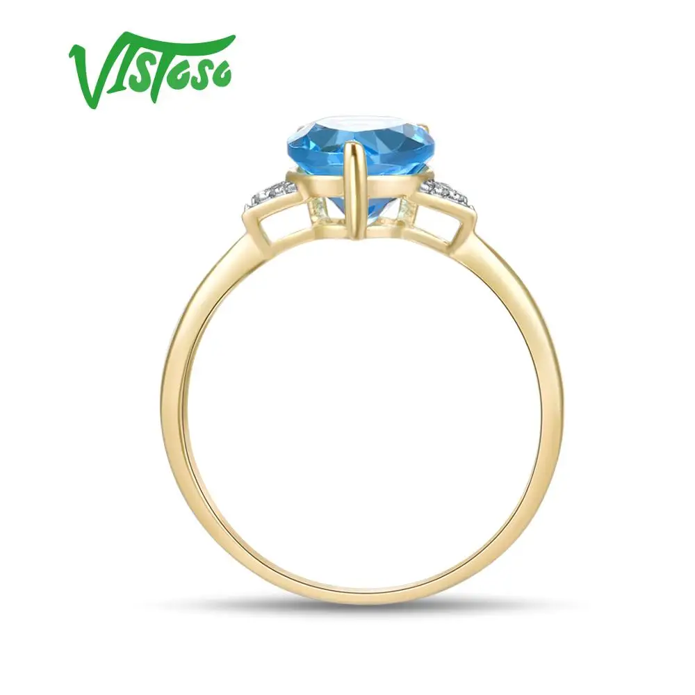 VISTOSO Pure14K 585 кольцо из желтого золота для женщин, сверкающий бриллиант, хромпидный голубой топаз, юбилейное классическое ювелирное изделие