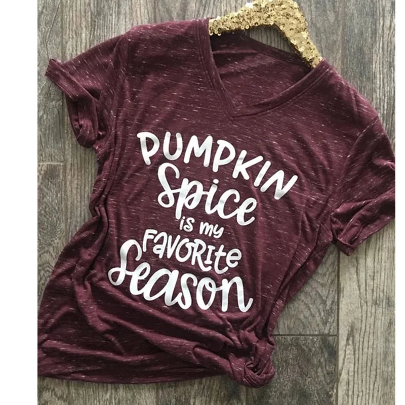 

Tees Shirt Women Printing Tee Pumpkin Spice Is My Favorite Season T Shirts Women T-shirt Letter Printed Halloween Tops