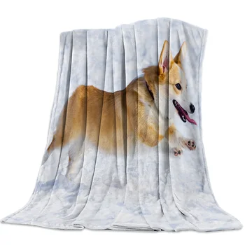 

Lovely Dog Corgi Spring and Autumn Soft Flannel Blanket Office Siesta Blanket Sofa Bed Blanket