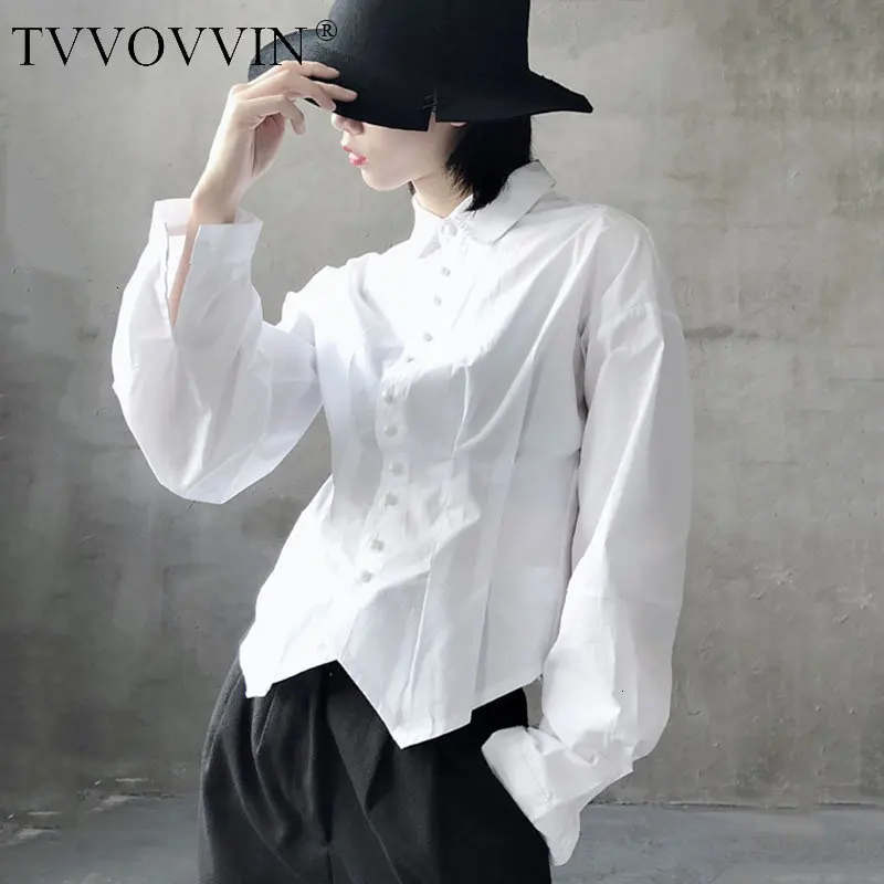 TVVOVVIN, необычная белая блузка, женская мода, новинка, осень, одна грудь, фонарь, рукав, необычная, элегантная, Повседневная рубашка, X589