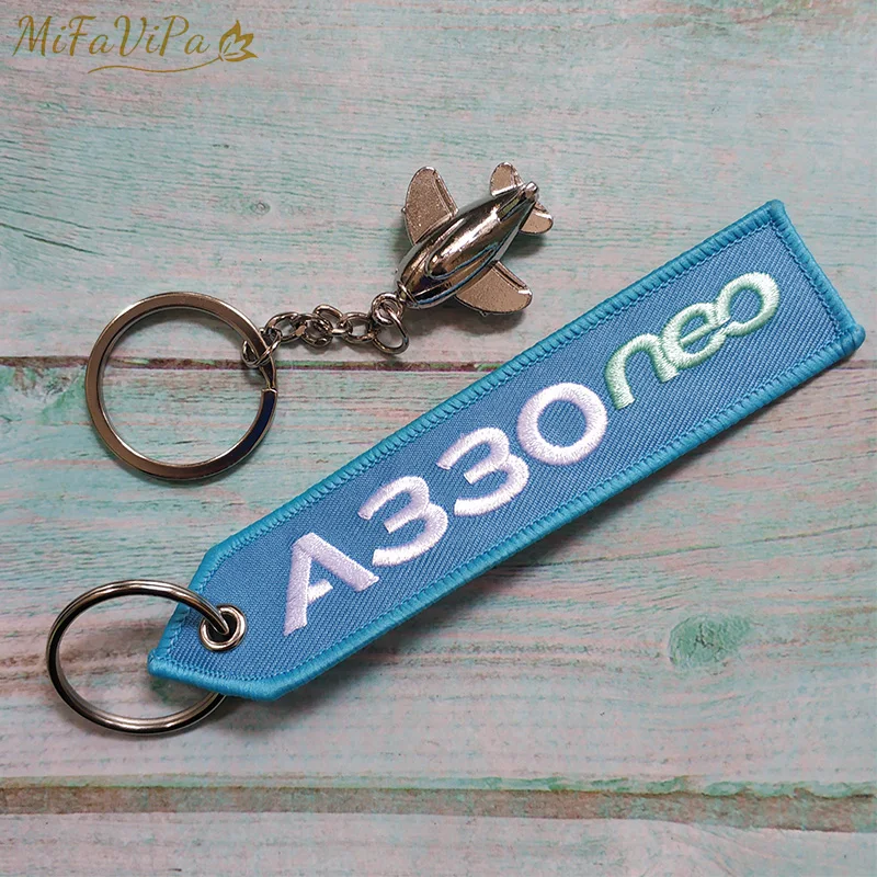 MiFaViPa Fashion Trinket A330 Neo Gift Keychain Aircraft Key Chain with 1 PC Metal Airplane Embroidery Light Blue Key Chains (2)