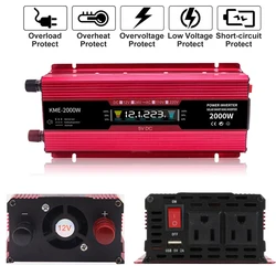 Onduleur de puissance pour voiture, 12V 24V DC à 220V AC, LCD, 600W, 1200W, 2000W, chargeur, transformateur universel, prise ue, convertisseur solaire, affichage LED 