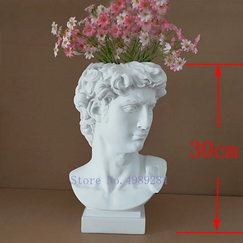 Креативная имитация смолы пластырь ваза голова Давида Цветочная композиция для