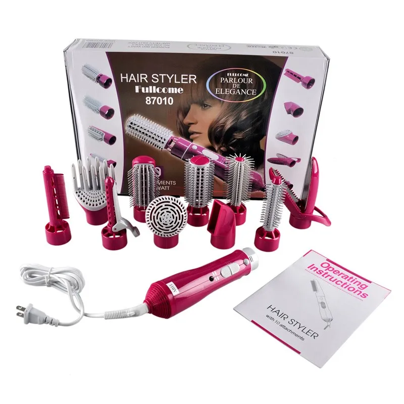 Профессиональный 10 в 1 горячий фен для волос, расческа, набор инструментов для стайлера, многофункциональные насадки, электрический выпрямитель для волос, щетка для завивки, палочка, набор машин - Цвет: pink