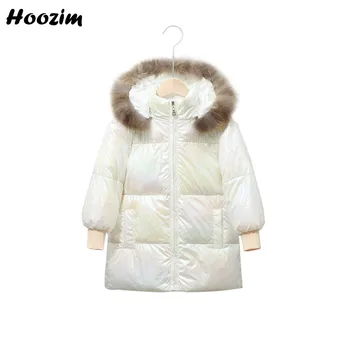 

Winter White Duck Down Jacket For Girls 4-11 Year Fashion Minimalist Outerwear Girls New Solid Detachable Fur Cap Long Coat Boys