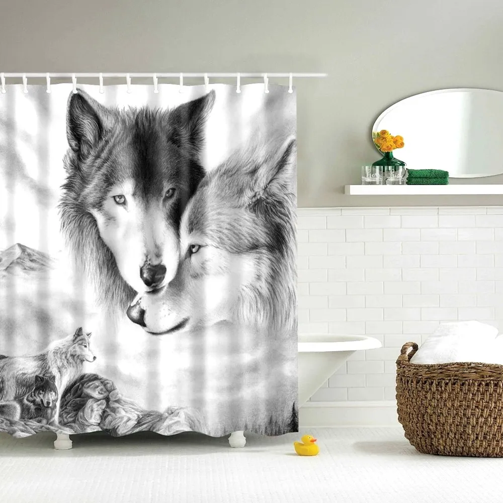 Dafield черный и серый белый волк Водонепроницаемый Ванная комната Декор полиэстер животных занавески для душа