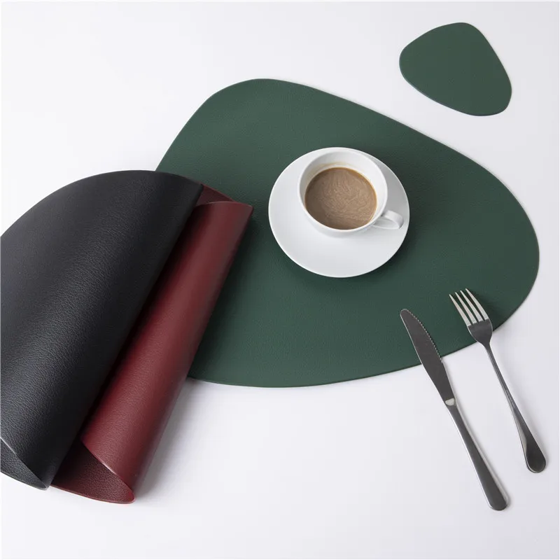 Black Faux Leather Placemat and Coaster 8 Piece Set Interiors