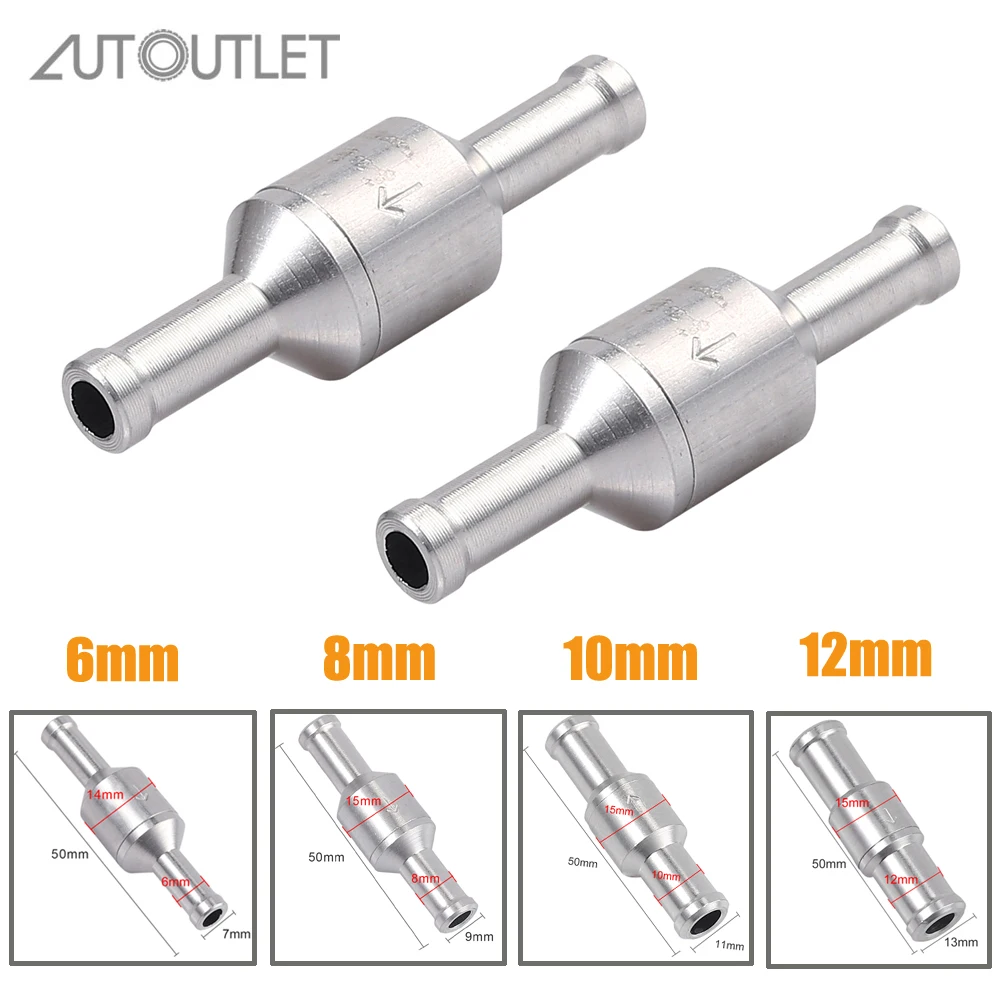 2 PCS Aluminium Non Return Check Valve One Way Fuel Petrol Diesel Oil Chrome Car Auto