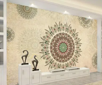 

CJSIR Custom Wallpaper American Feather Disc Retro TV Sofa Background Wall Home Decoration Living Room Bedroom 3d Wallpaper