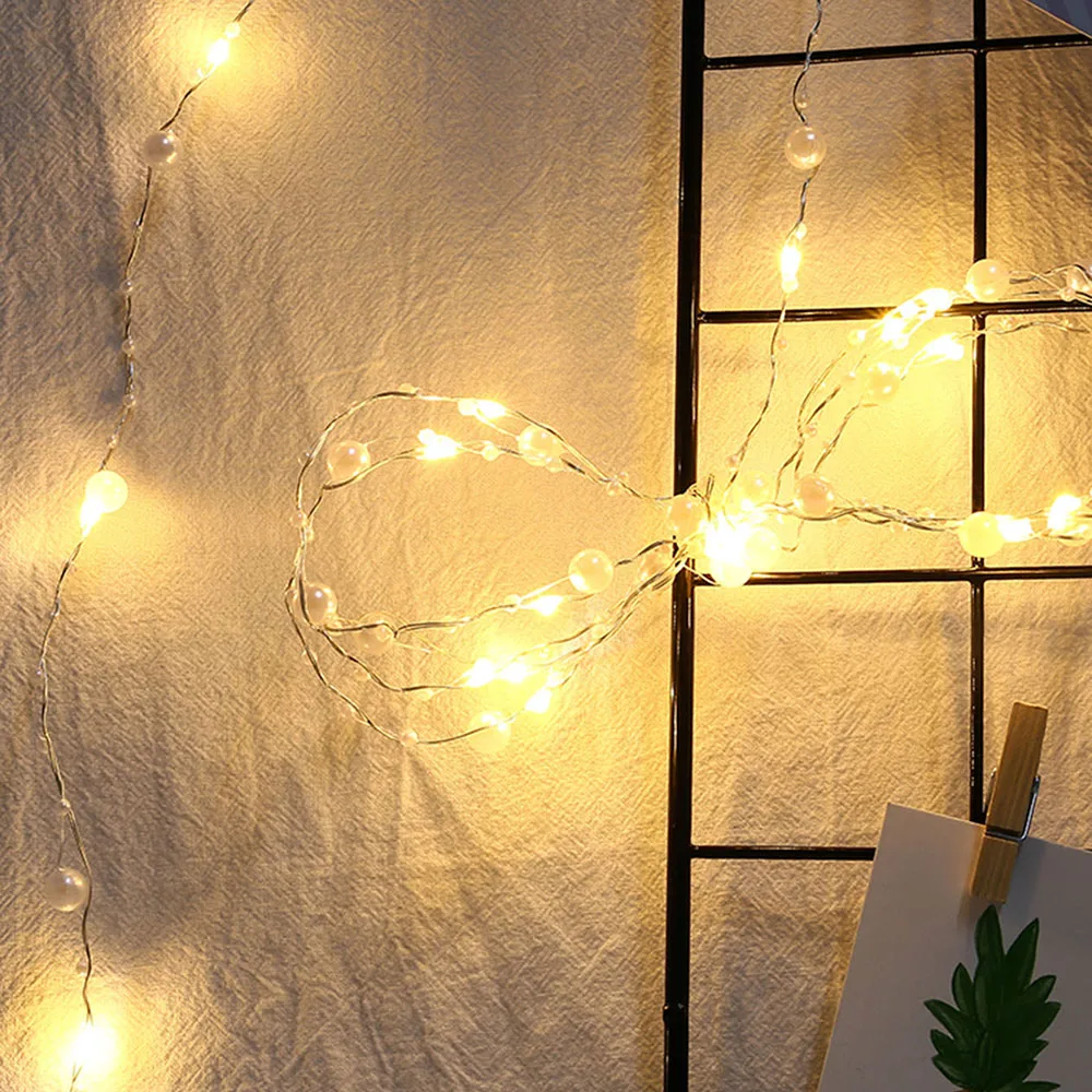 Pearl Led Strings Light 1.8M 20led Copper Wire 2XAA Battery Operated Christmas Wedding Party Decoration LED String Fairy Lights