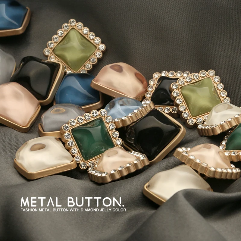 Botones decorativos cuadrados de Metal dorado para ropa, costura ...